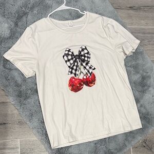 White Shirt with Cherry Design